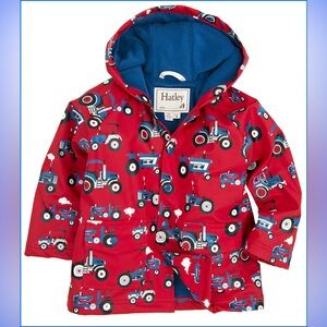 NWT Hatley Tractor Raincoat Toddler Rain Jacket Size 5 fleece lined and hooded